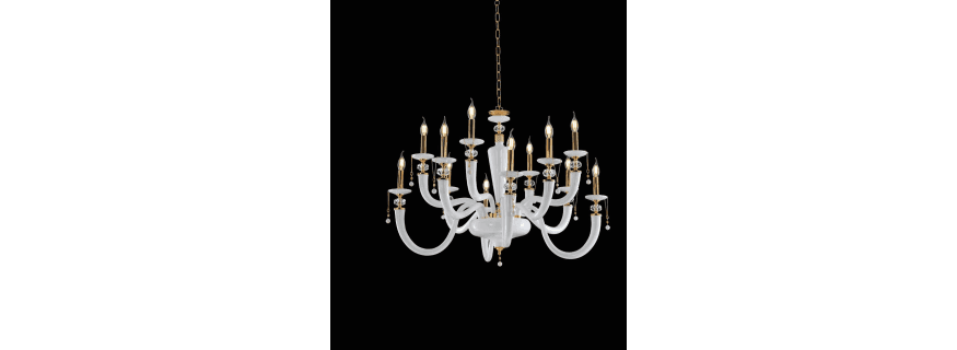 Lustre Chandelier en verre soufflé pour hôtel ou château Design David 12 Lumières