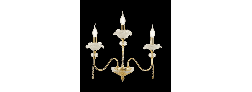 Applique 3 Bras en verre artisanal fabriqué main et cristal pour hôtel ou château Design Fleurs