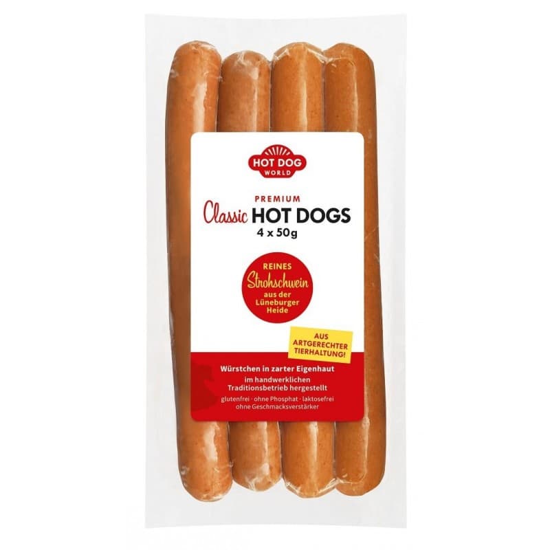 4 Saucisses Hot Dogs "classic" 50g "cochon de paille" porc
