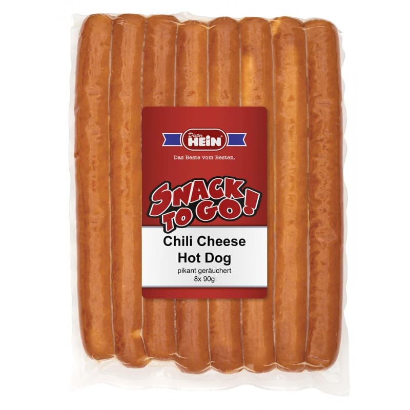Saucisses Hot Dogs Chili Cheese "Dieter Hein" 8 x 90 g - NON RÉFRIGÉRÉ - Nouveau