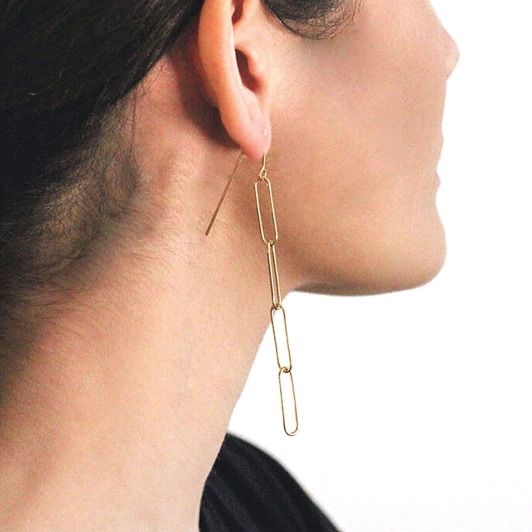 Boucles d'oreilles pendantes maille rectangle Hugo