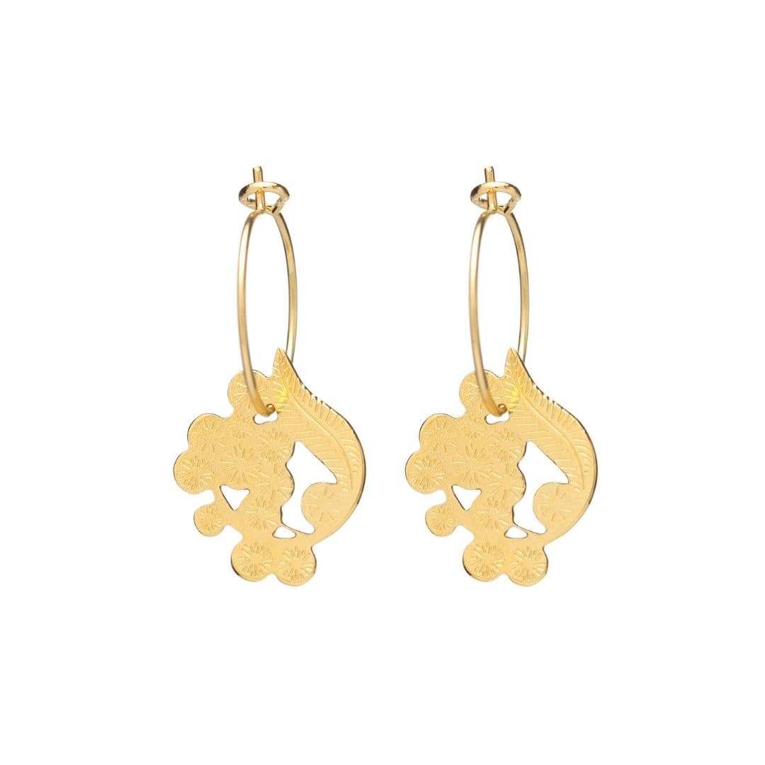 Boucles d'oreilles mini créoles pompon Mimosa