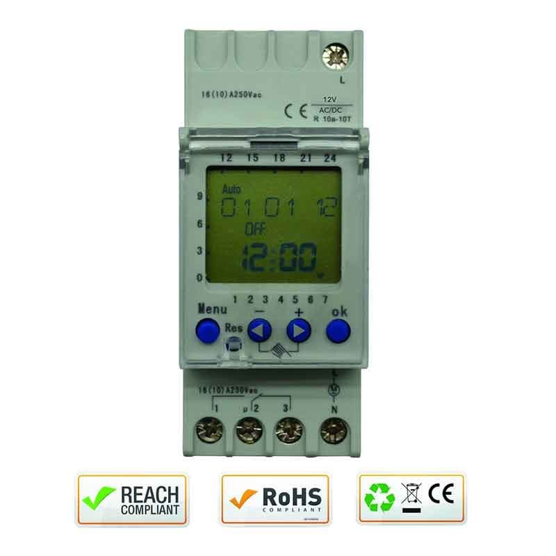 Horloge digitale hebdomadaire rail din 2m 12v dc - izyx dtd122