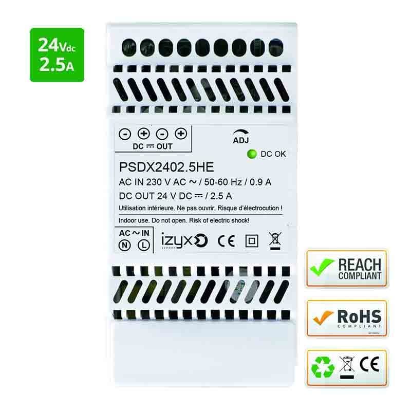 Alimentation rail din - 24v 2,5a - izyx psdx2402.5he