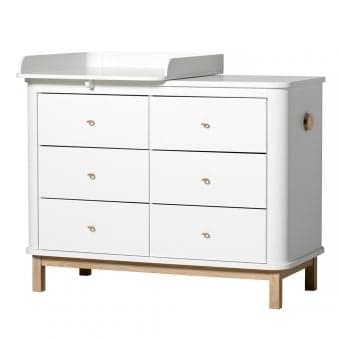 Oliver Furniture - Commode Ă langer 6 tiroirs avec petit plan - Blanc/ChĂŞne