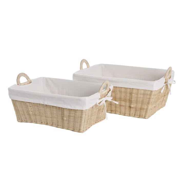Manne à linge en rotin naturel - Set de 2 paniers rectangulaire - Moyen modèle