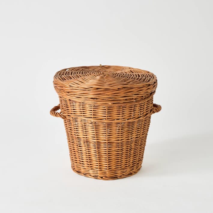 Panier de rangement rond en osier avec couvercle PU088