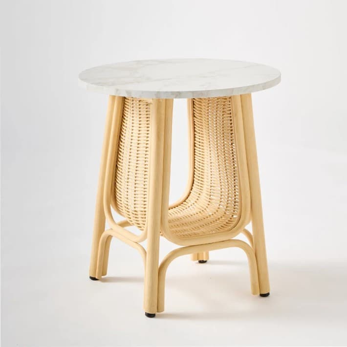 Table basse rotin design Corridor petit modèle plateau stratifié - Effet marbre blanc