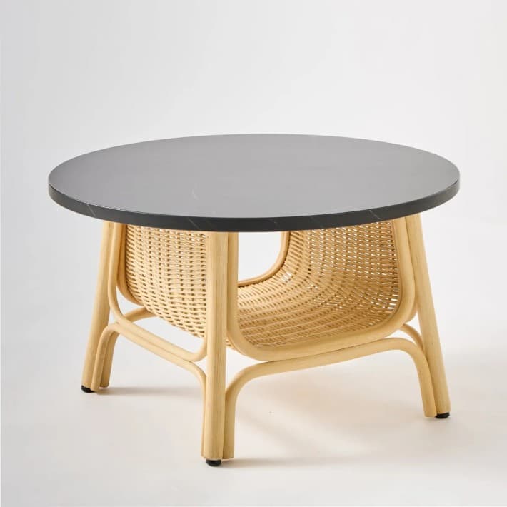 Table basse rotin design Corridor grand modèle plateau stratifié - Effet marbre noir