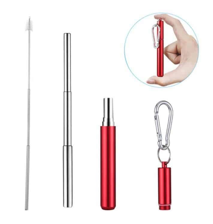 Paille Inox Rétractable (Couleur: Rouge)