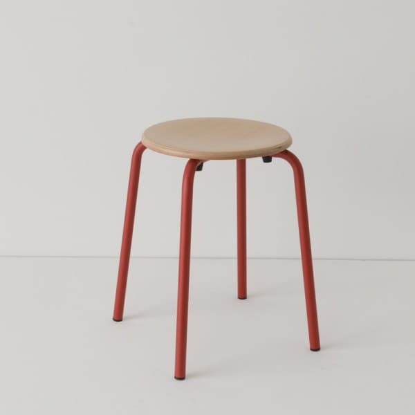 tabouret métal 10 coloris + bois naturel rouge