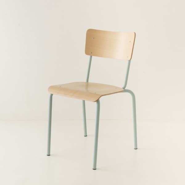 chaise de cuisine 11 coloris métal + bois naturel bleu pastel
