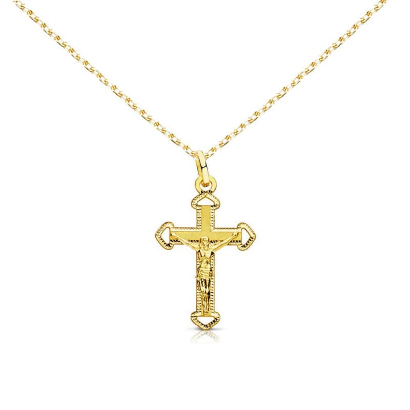 Collier - Médaille Croix Or 18 Carats 750 - Christ sur la Croix - Chaine Dorée