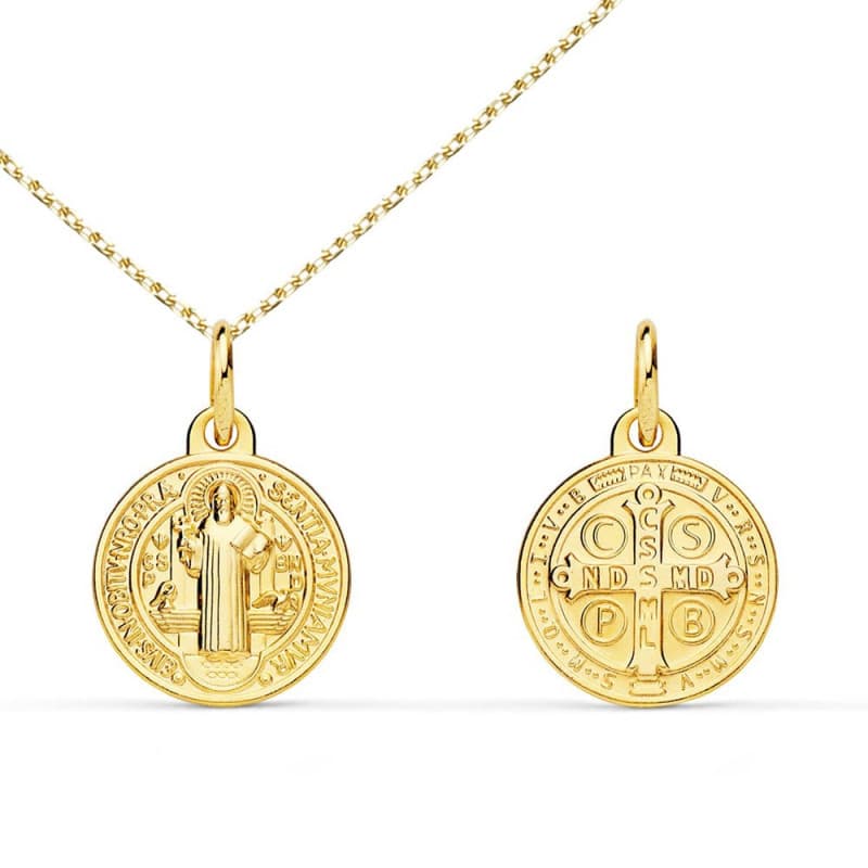 Pendentif Médaille Scapulaire Saint Benoit Or Jaune - Chaîne Offerte