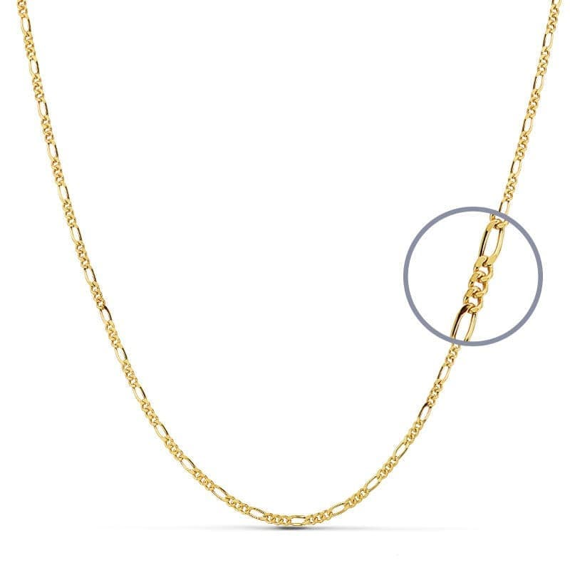 Collier Chaine Or 18 Carats 750 Jaune Maille Alternée Figaro - 40cm