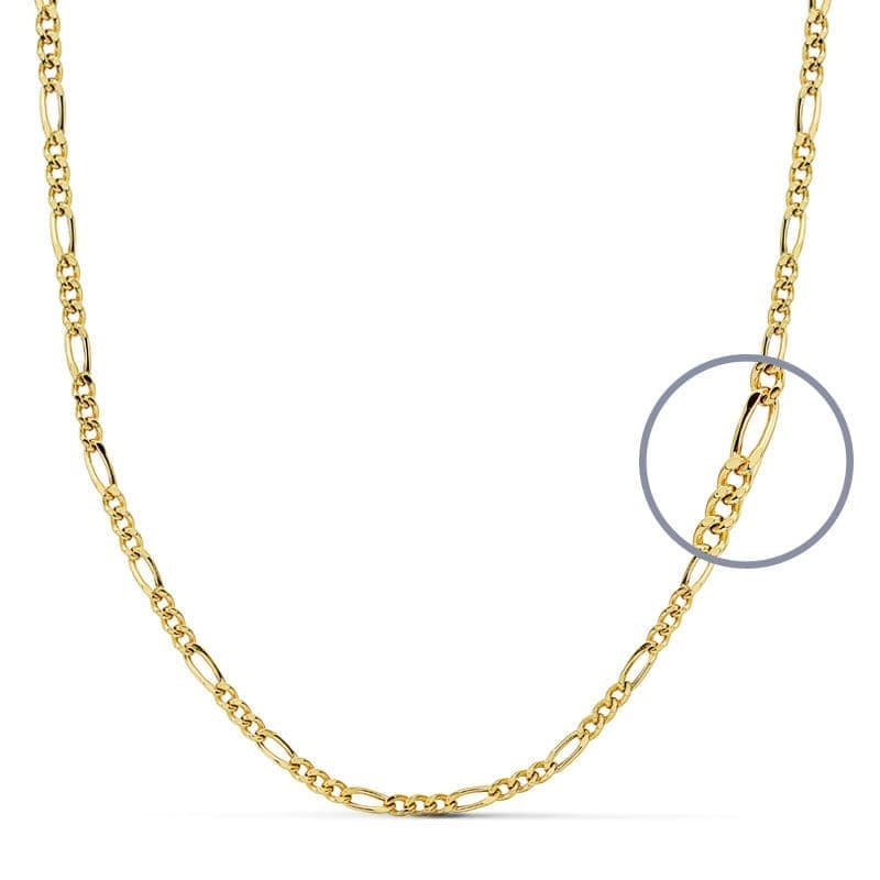 Collier Chaine Or 18 Carats 750 Jaune Maille Alternée Figaro - 40cm