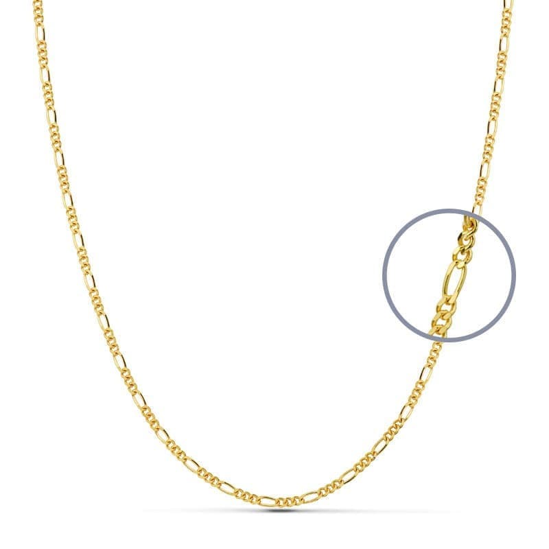 Collier Chaine Or 18 Carats 750 Jaune Maille Alternée Figaro - 40cm