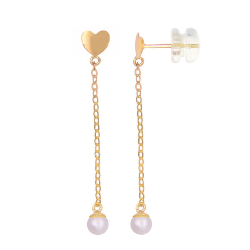 Boucles d'Oreilles Or Jaune Perles de Culture - Pendantes