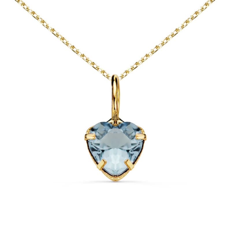 Collier - Pendentif Or Jaune 18 Carats 750/000 - Zirconium Bleu Topaze - Chaine Dorée