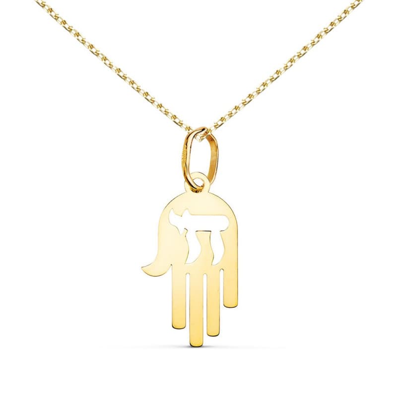 Collier - Pendentif Or 18 Carats 750/000 Main de la Vie Raï Jaune - Chaine Dorée