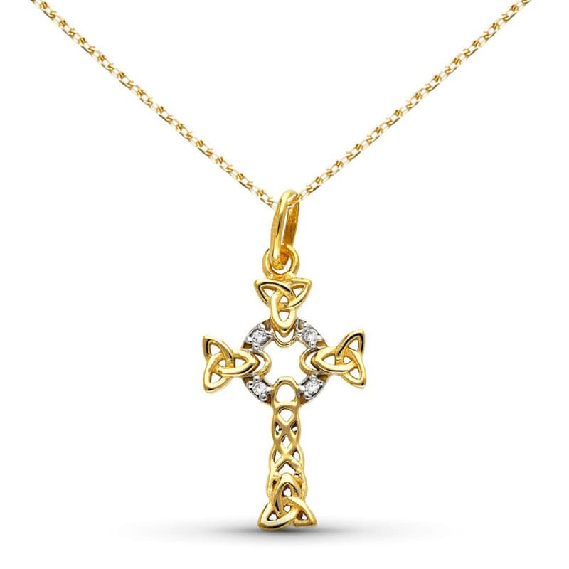 Collier - Médaille Croix Or Bicolore Jaune et Blanc - Croix Celtique - Chaine Dorée