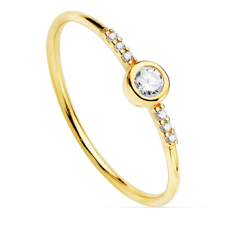 Bague Or 18 Carats 750/000 Jaune - Solitaire Accompagné Diamants de Synthèse 0.14 Carat