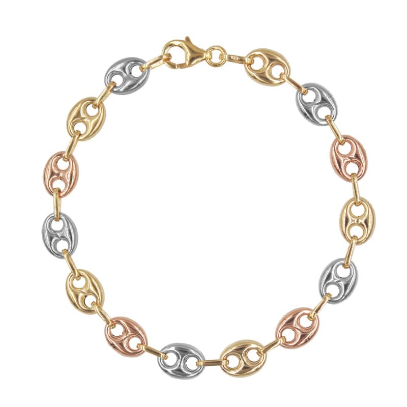 Bracelet 3 Ors - Or Tricolore - Grain de Café Jaune, Blanc et Rose - Femme