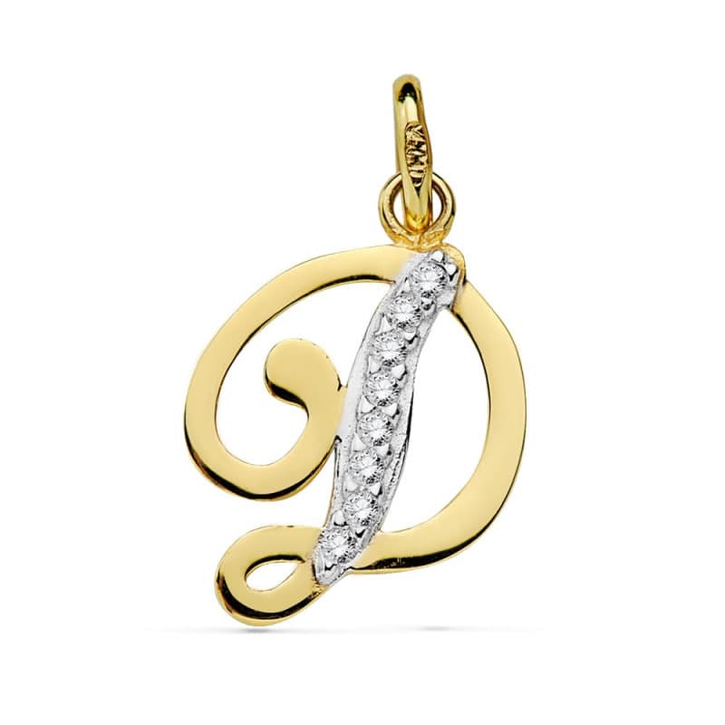 Pendentif Or 18 Carats 750 Jaune Serti de Zirconiums - Initiale Lettre "D" - Chaine Offerte