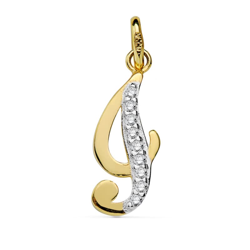 Pendentif Or 18 Carats 750 Jaune Serti de Zirconiums - Initiale Lettre "I" - Chaine Offerte