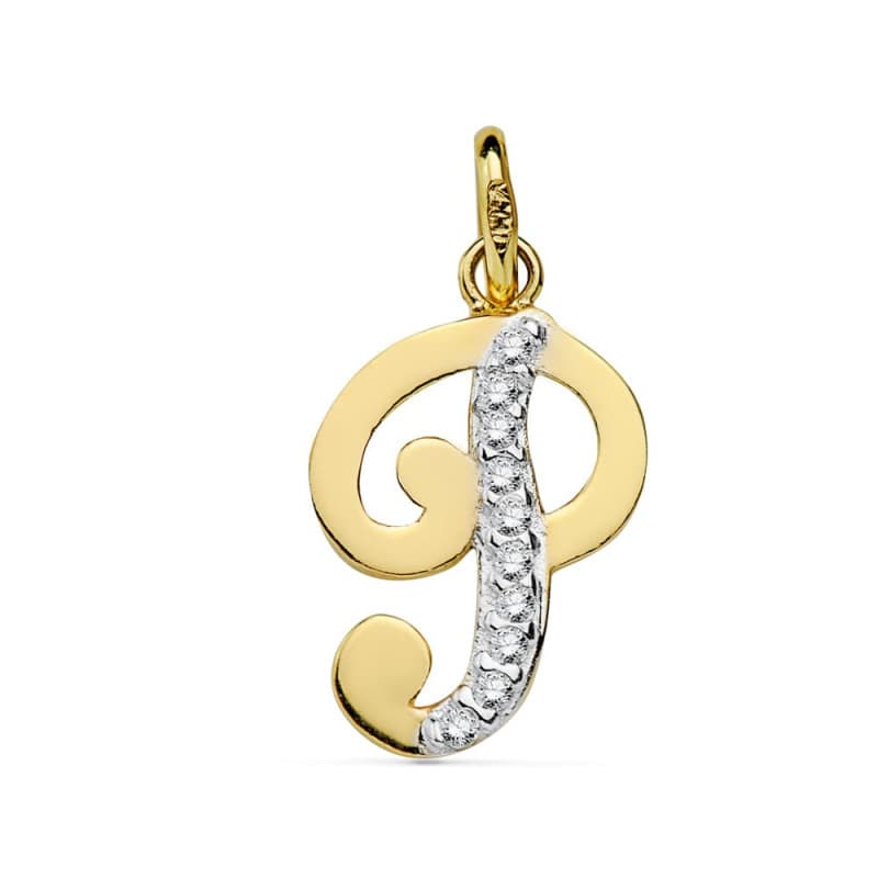 Pendentif Or 18 Carats 750 Jaune Serti de Zirconiums - Initiale Lettre "P" - Chaine Offerte
