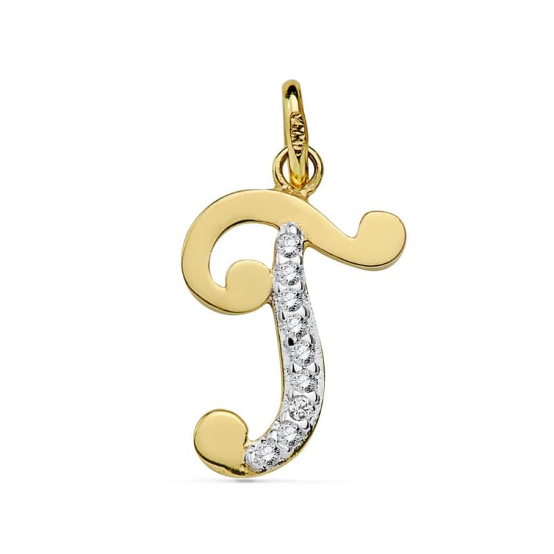 Pendentif Or 18 Carats 750 Jaune Serti de Zirconiums - Initiale Lettre "T" - Chaine Offerte