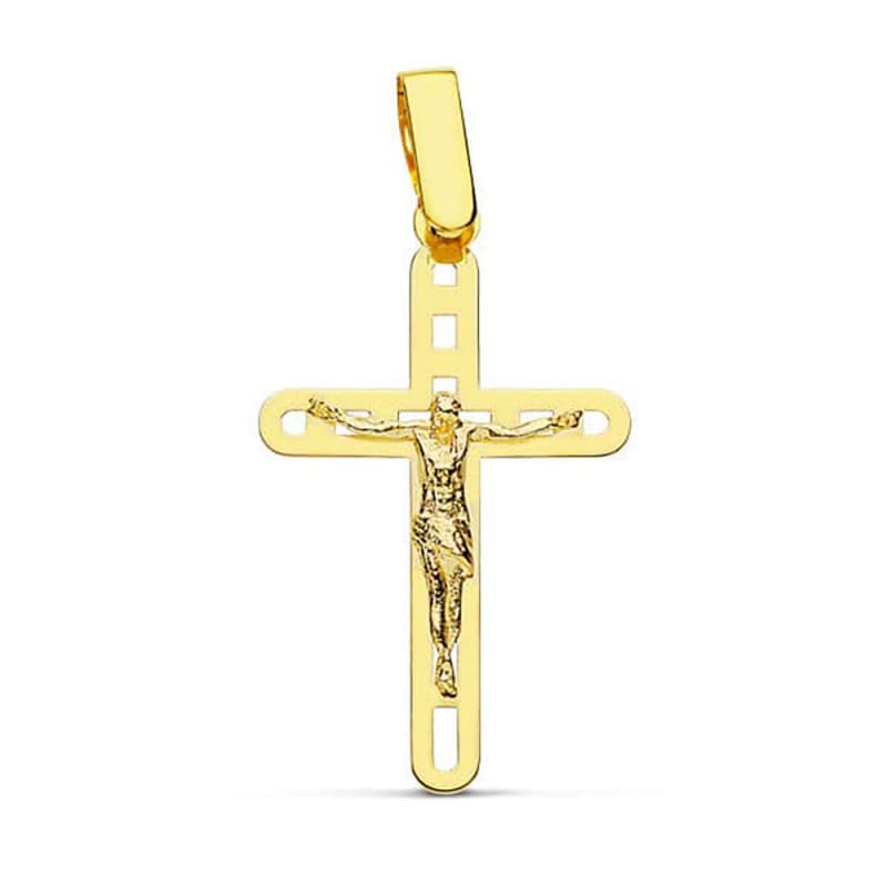 Pendentif - Médaille Christ sur la Croix Or 18 Carats 750 Jaune - Chaine Offerte
