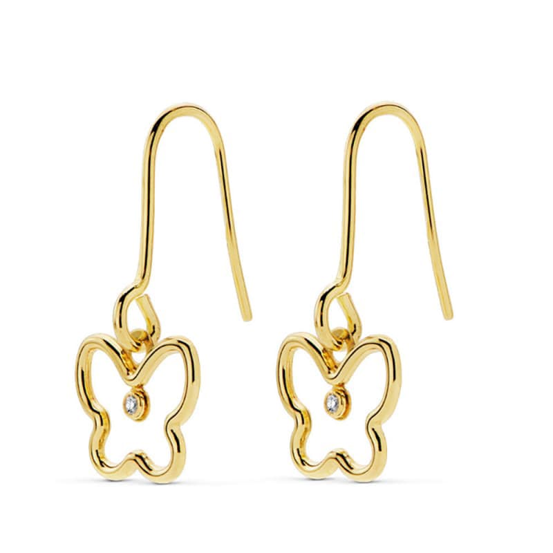 Boucles d'Oreilles Or 18 Carats 750 Jaune - Motif Papillons Pendants