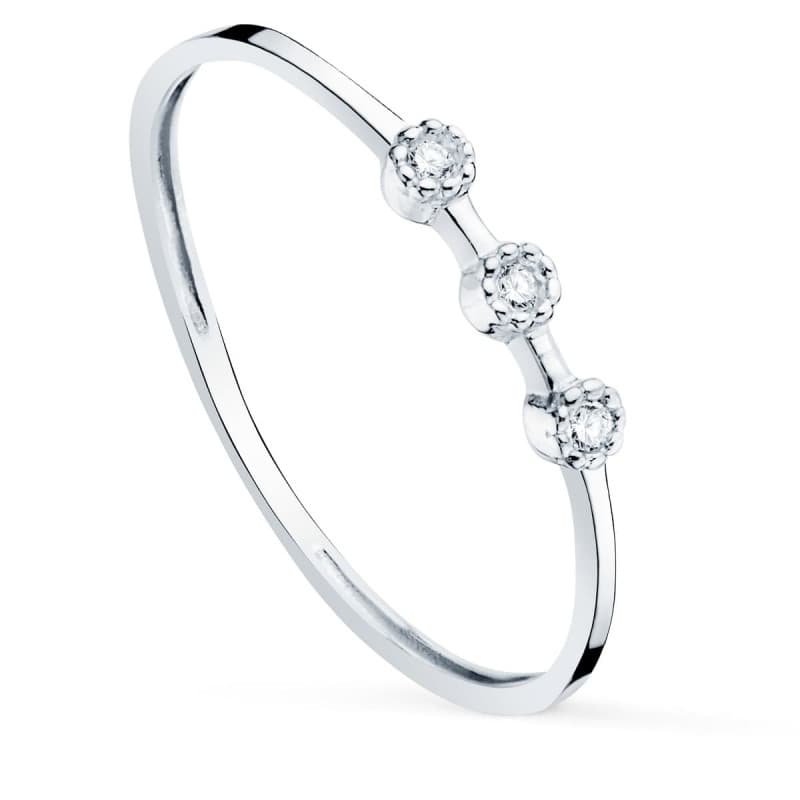 Bague Or 18 Carats 750 Blanc - Trilogie de Diamants de SynthĂšse