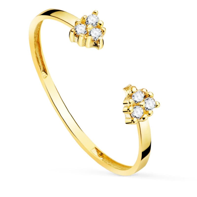 Bague Or 18 Carats 750 Jaune - Diamants de SynthĂšse - Ouverte
