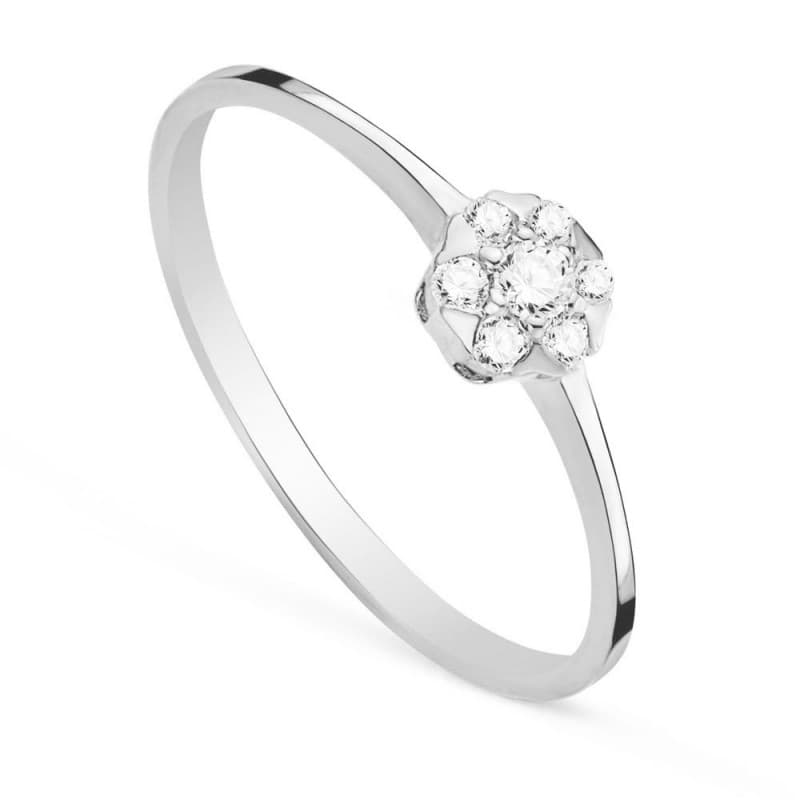 Bague Or 18 Carats 750 Blanc - Solitaire Accompagné Diamants de SynthÚse 0.127 Carat
