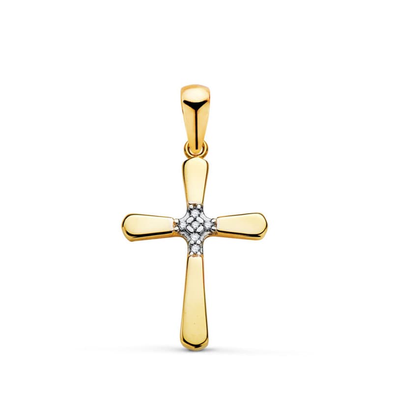 Pendentif - Médaille Croix Or 18 Carats 750 - Zirconium - Chaine Offerte