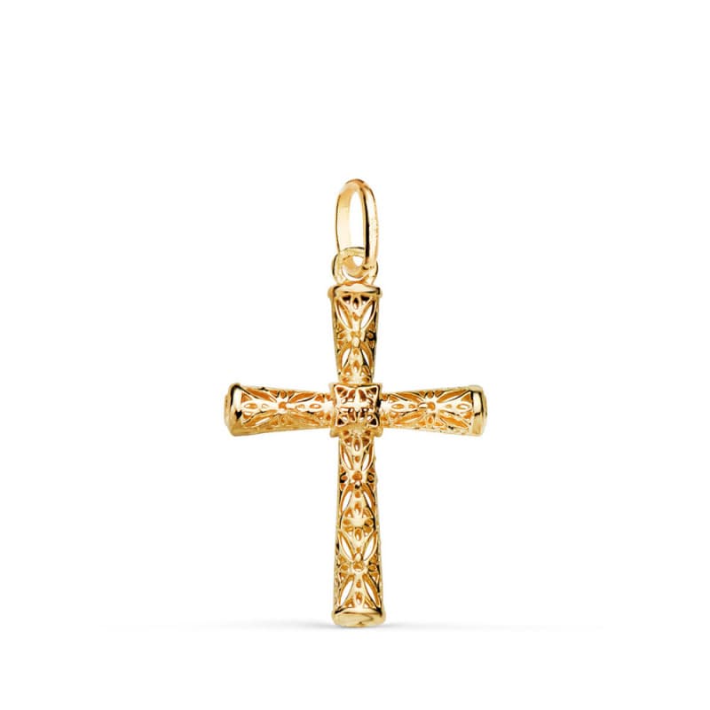 Pendentif - Médaille Croix Or 18 Carats 750 Jaune - Filigrane - Chaine Offerte
