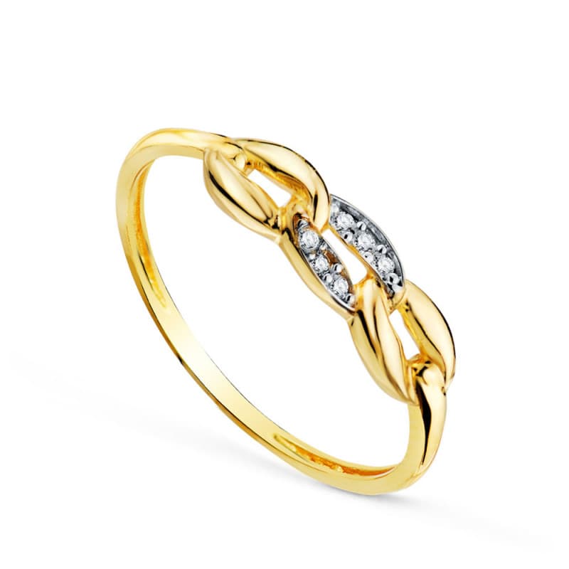 Bague Or 18 Carats 750 Jaune et Zirconiums - Motif Maillon