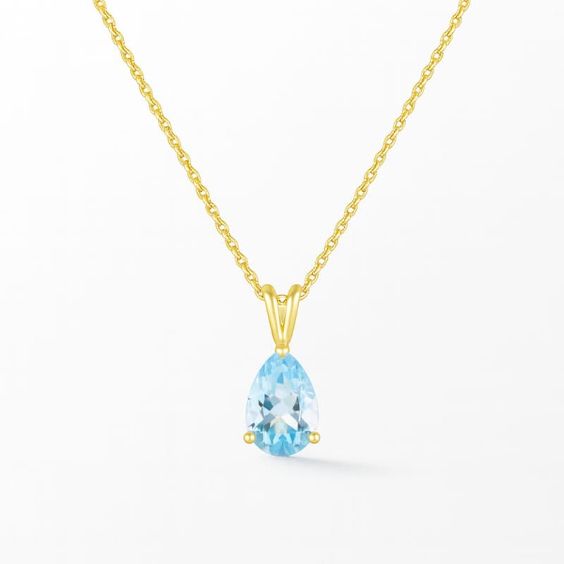 Collier - Pendentif Or Jaune Topaze Bleue Goutte - Femme