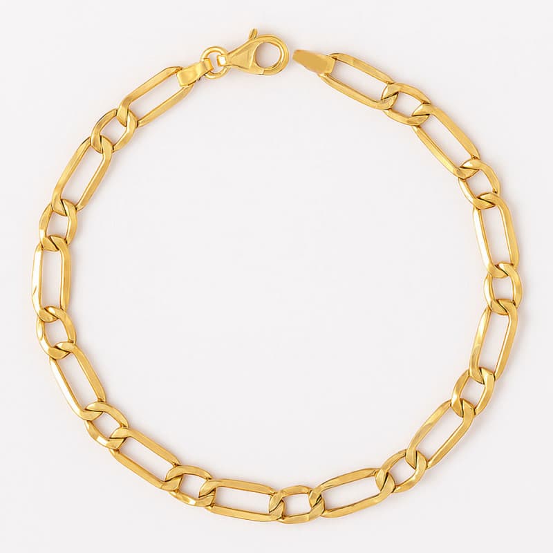Bracelet Or Jaune Maille Figaro Alternée 1+1 - Homme 21 cm