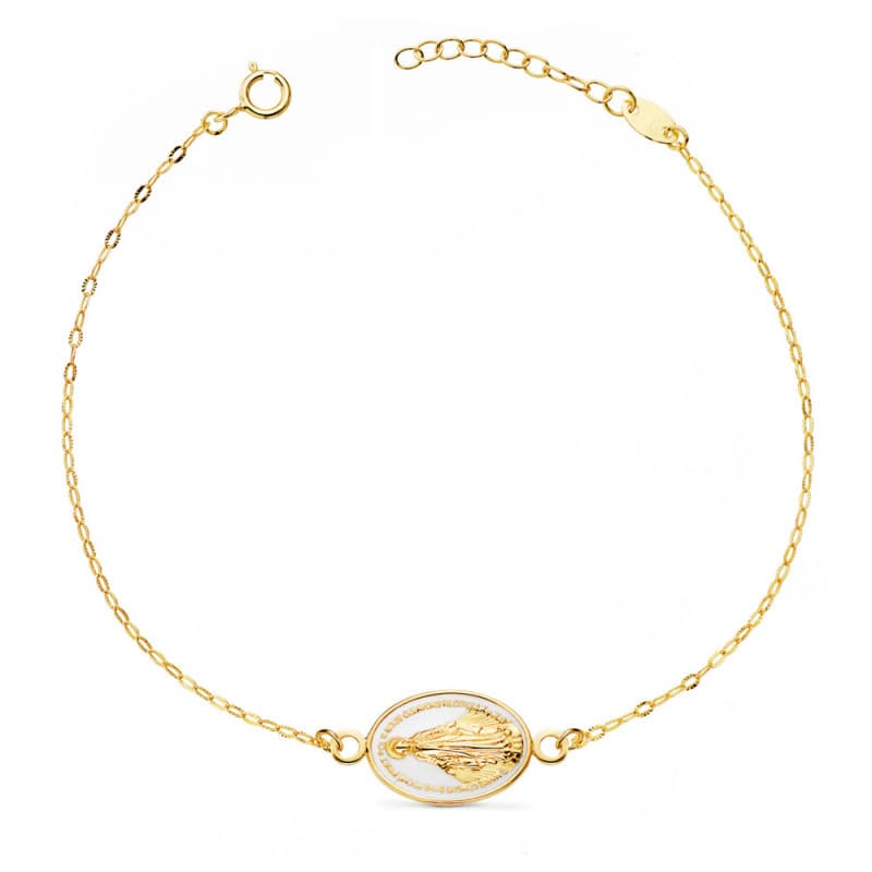 Bracelet Or 18 Carats 750 Jaune Email - Vierge Miraculeuse