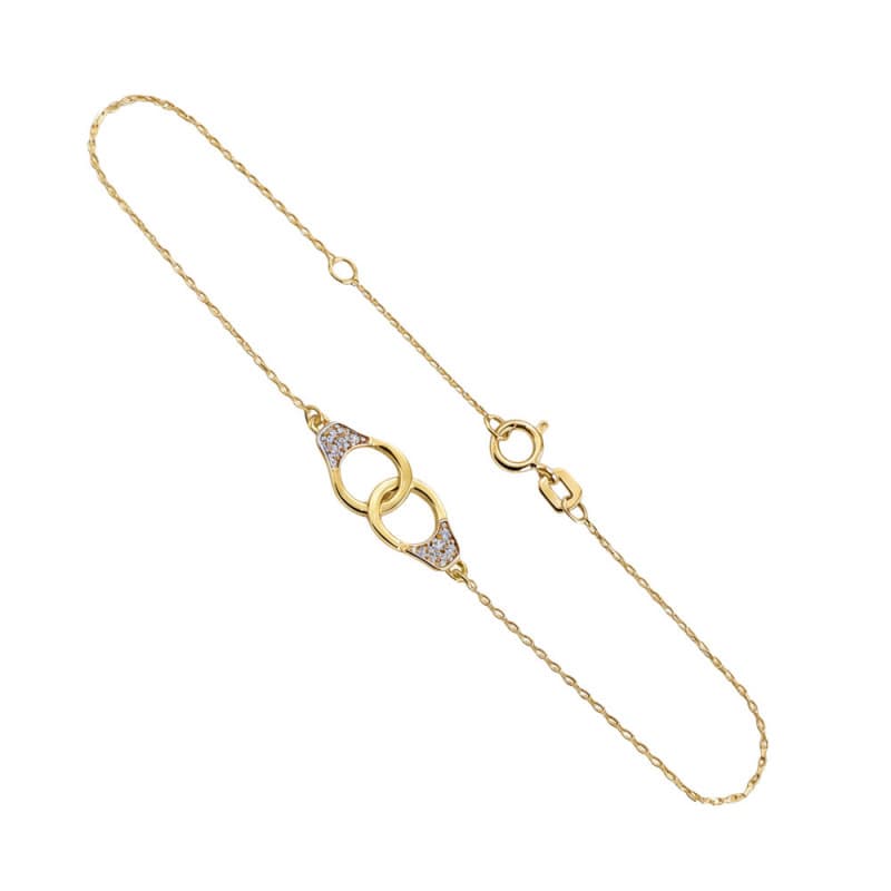 Bracelet Or Jaune - Motif Menottes Pavées de Zirconiums - Femme