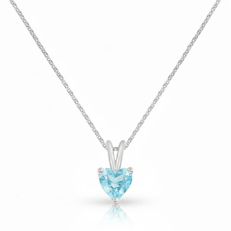 Collier - Pendentif Or Blanc Topaze Bleue Coeur - Femme