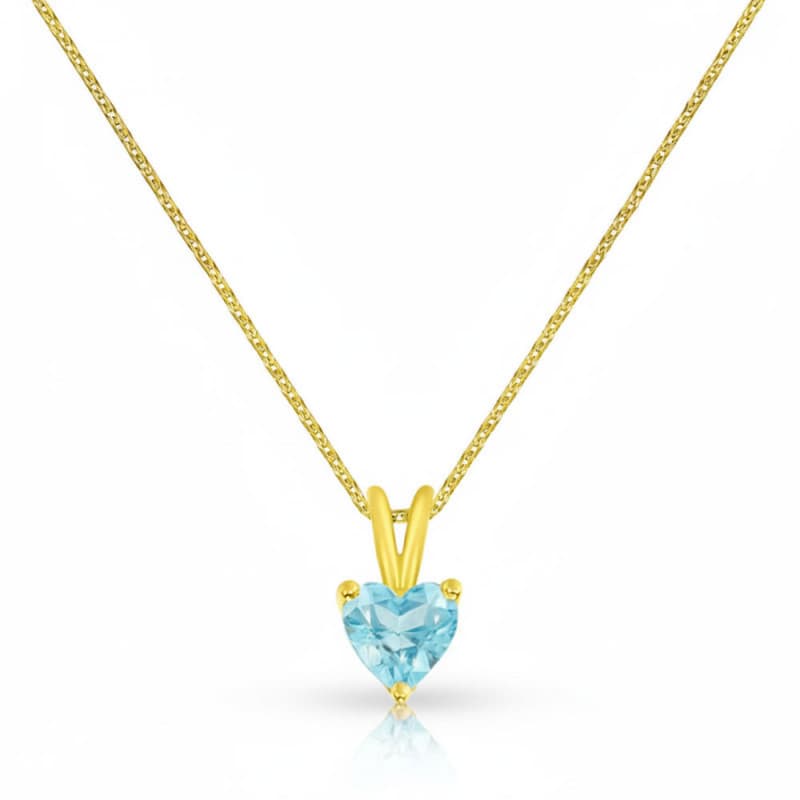 Collier - Pendentif Or Jaune Topaze Bleue Coeur - Chaine Offerte - Femme