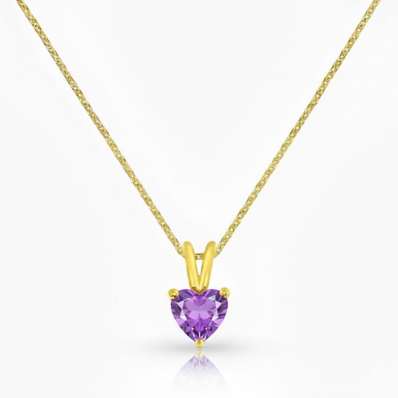 Collier - Pendentif Or Jaune Améthyste Coeur - Chaine Offerte - Femme
