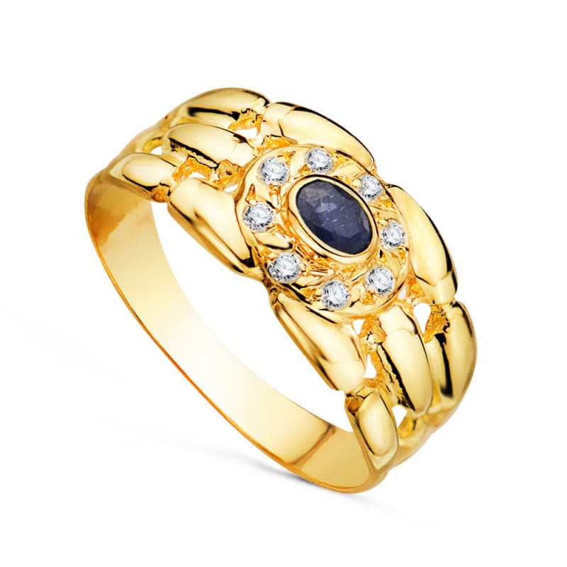 Bague Or 18 Carats 750 Jaune Saphir Bleu Accompagné - Collection Panthère