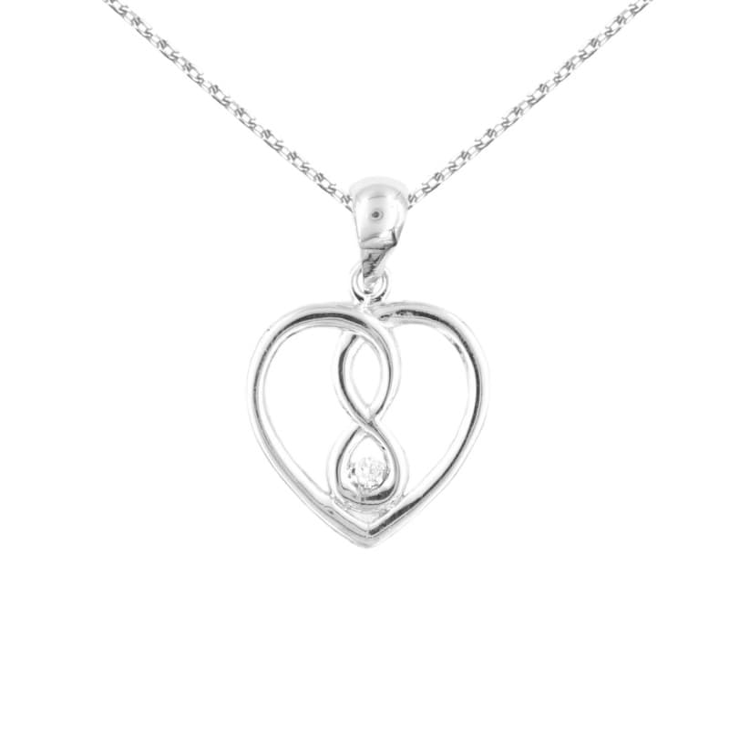 Collier Coeur Infini / Infinity - Pendentif Or Blanc et Diamant - Chaine Argentée - Femme