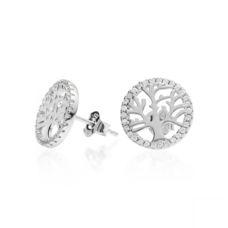 Boucles d'Oreilles Argent 925/000 Rhodié - Arbre de Vie Pavé de Zirconiums
