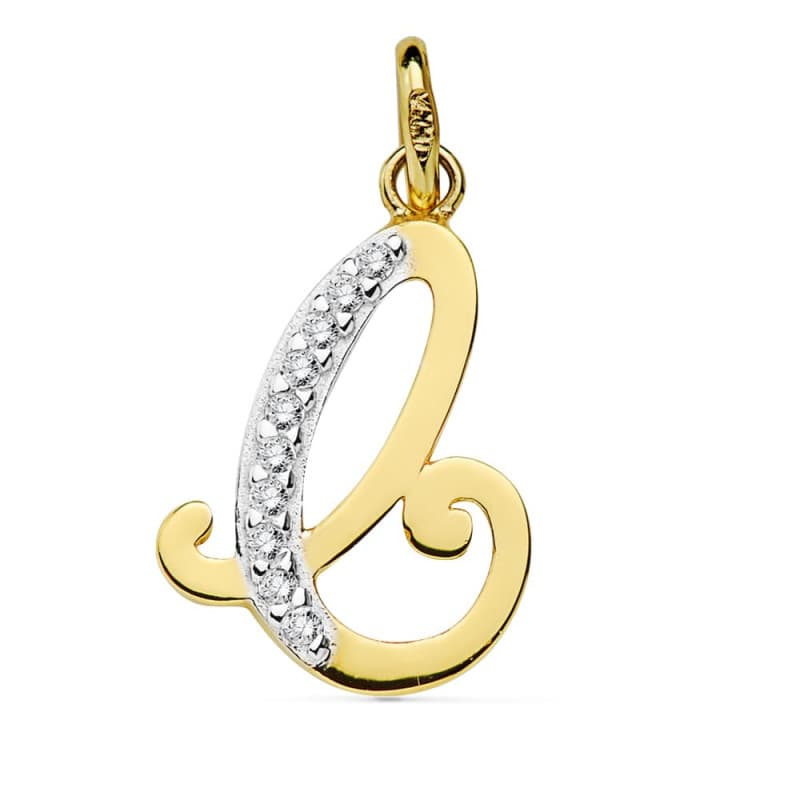 Pendentif Or 18 Carats 750 Jaune Serti de Zirconiums - Initiale Lettre "C" - Chaine Offerte